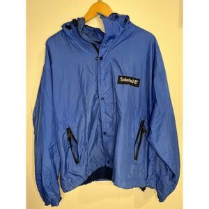 Timberland Windbreaker Jacket Mens Large Blue Good Mesh Lined Hooded Gorpcore